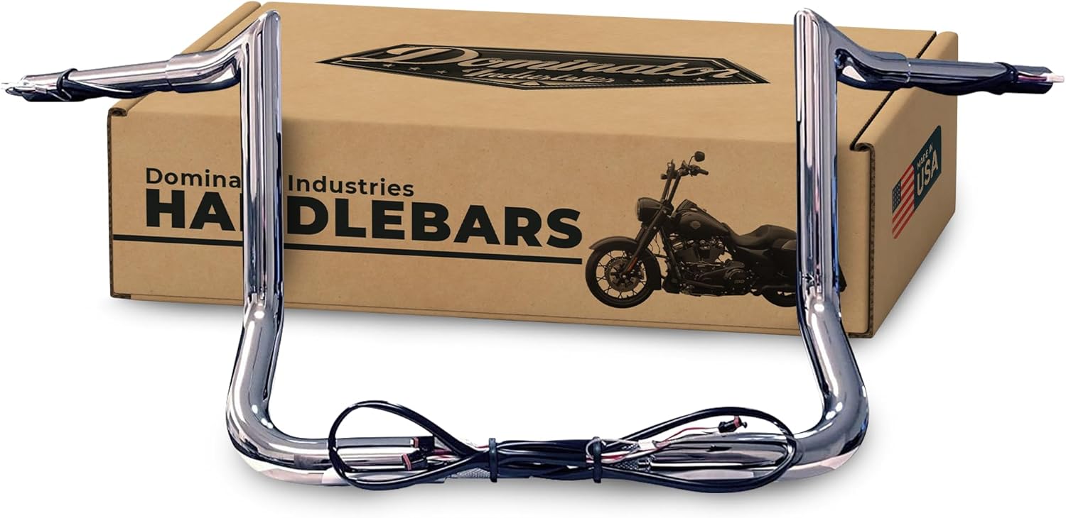 Dominator Industries 1 1/4" PREWIRED 10" Chrome Meat hook Bar Ape Hangers Compatible With