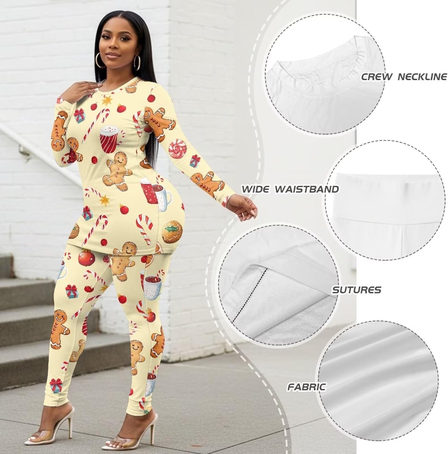 Christmas Yoga Sets for Women 2 Piece Long Sleeve Outfit Crewneck Butt Lifting Work Out Sets