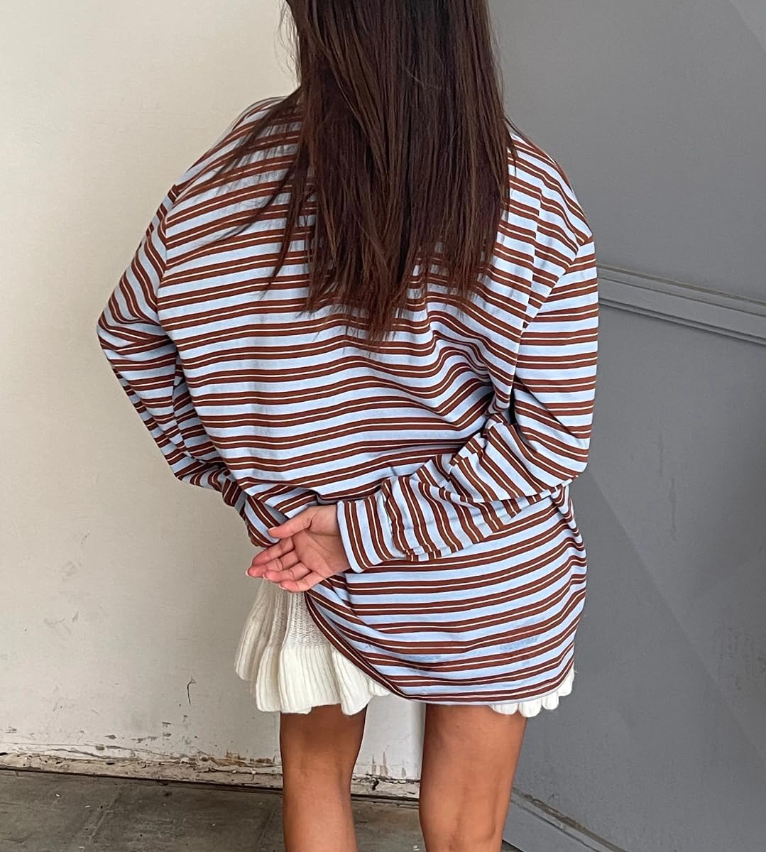 Women Striped Oversized Sweatshirt Color Block Rugby Polo Sweatshirts Vintage Long Sleeve Fall Pullover Tops - Image 4