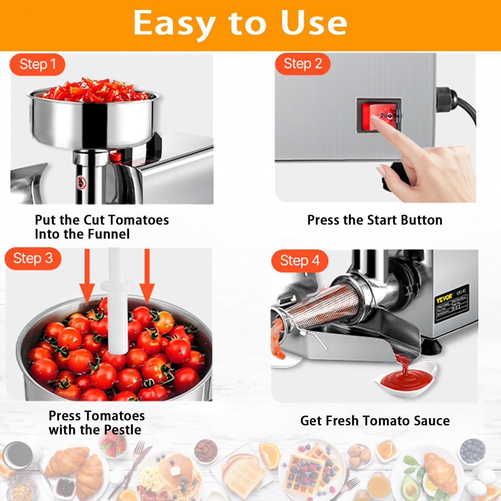 Macchina Elettrica per Scolare i Pomodori, Pressa per Pomodori in Acciaio Inossidabile con Motore in Rame Puro, Colino per Alimenti e Produttore di Salse per Uso Commerciale e Domestico Style B