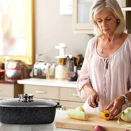 Miniatura 7 de Moss & Stone Olla ovalada de aluminio fundido a presión de 12 pulgadas, compatible con inducción, estufa de gas y placa de cerámica, olla de pasta