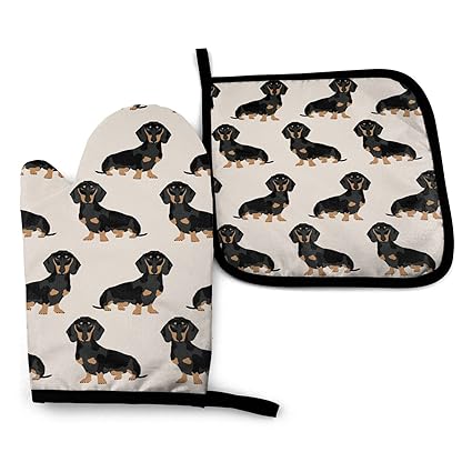 Dachshund Weiner Dog Pet Dogs Oven Mitts and Pot Holders Sets Heat Resistance Waterproof Gloves for Kitchen Cooking Baking BBQ