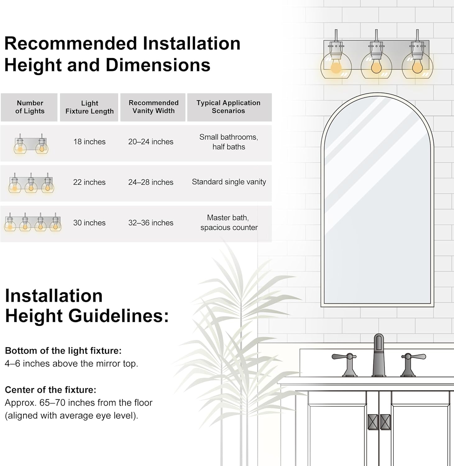 3-Light Bathroom Light Fixtures, Brushed Nickel Vanity Light, Modern Wall Lights with Clear Glass Shade, Bathroom Wall Lamp for Mirror Kitchen, Bedroom, Hallway,Living Room