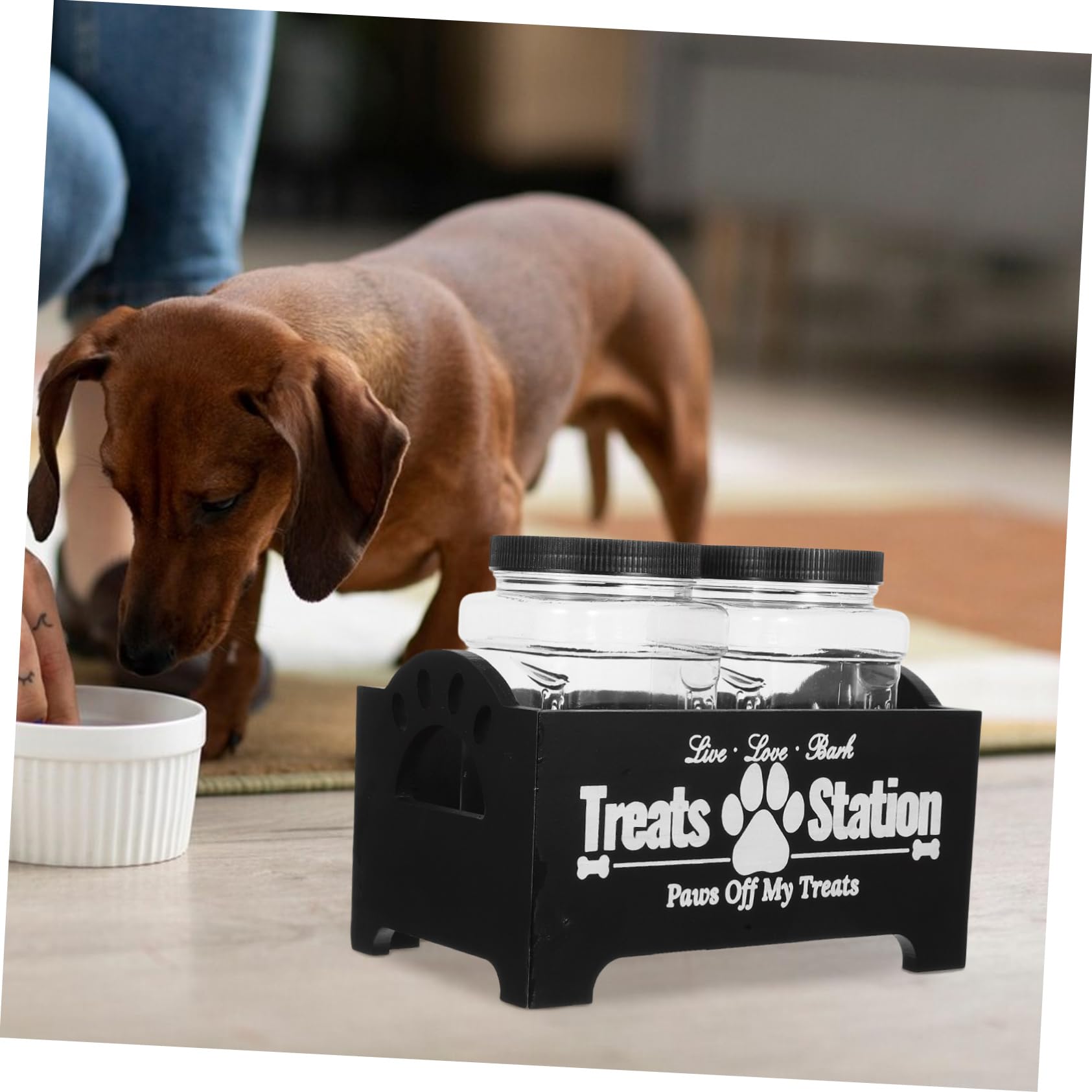 Kisangel Holz Futterdosenhalter Für Haustiere Aufbewahrungsbox Für Hundeleckerlis Luftdichte Behälter Organizer Für Leckerlis Tisch-station Für Snacks Und Futter