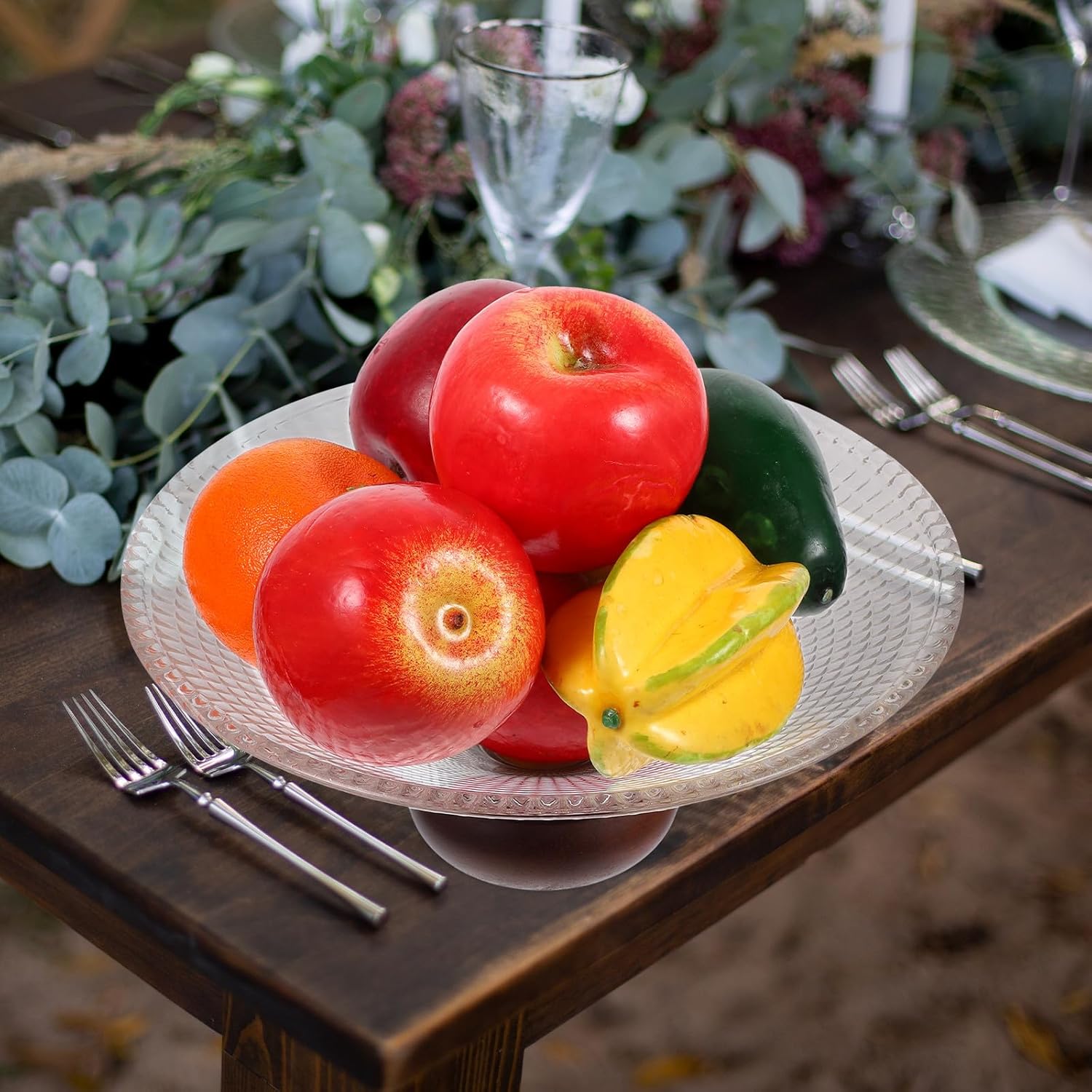 Sea Glass Fruit Bowl with Rubberwood Pedestal Small Square Glass Serving Bowl for Home Kitchen for Snacks and Salads 1pcs