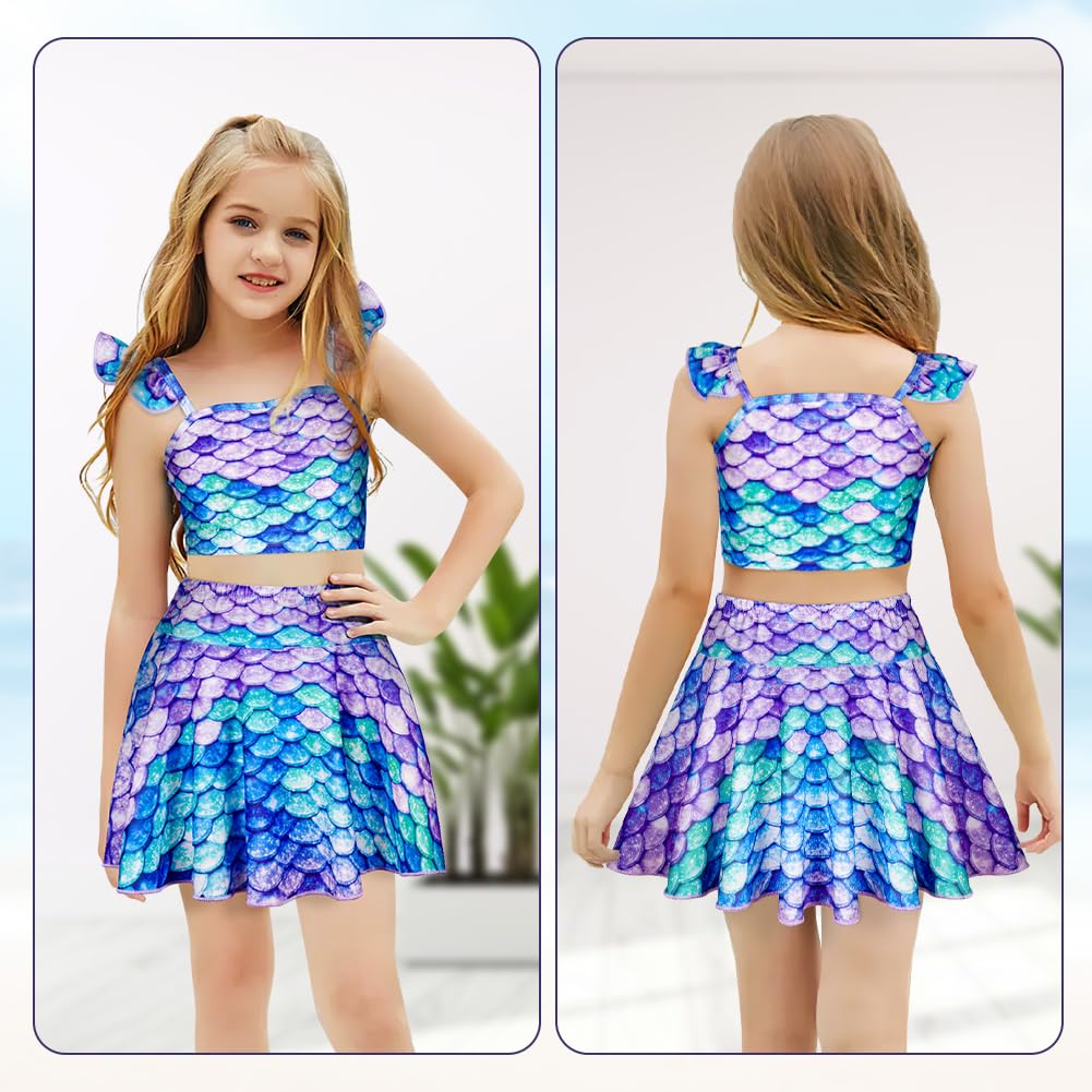 Conjunto de Bikini para Niñas, 3 Piezas Traje de Baño, Bañador para niña y niños, Traje de baño bikini niña con Volantes y Falda, Bañador Infantil para Playa Surf, Vacaciones, Juegos La Playa