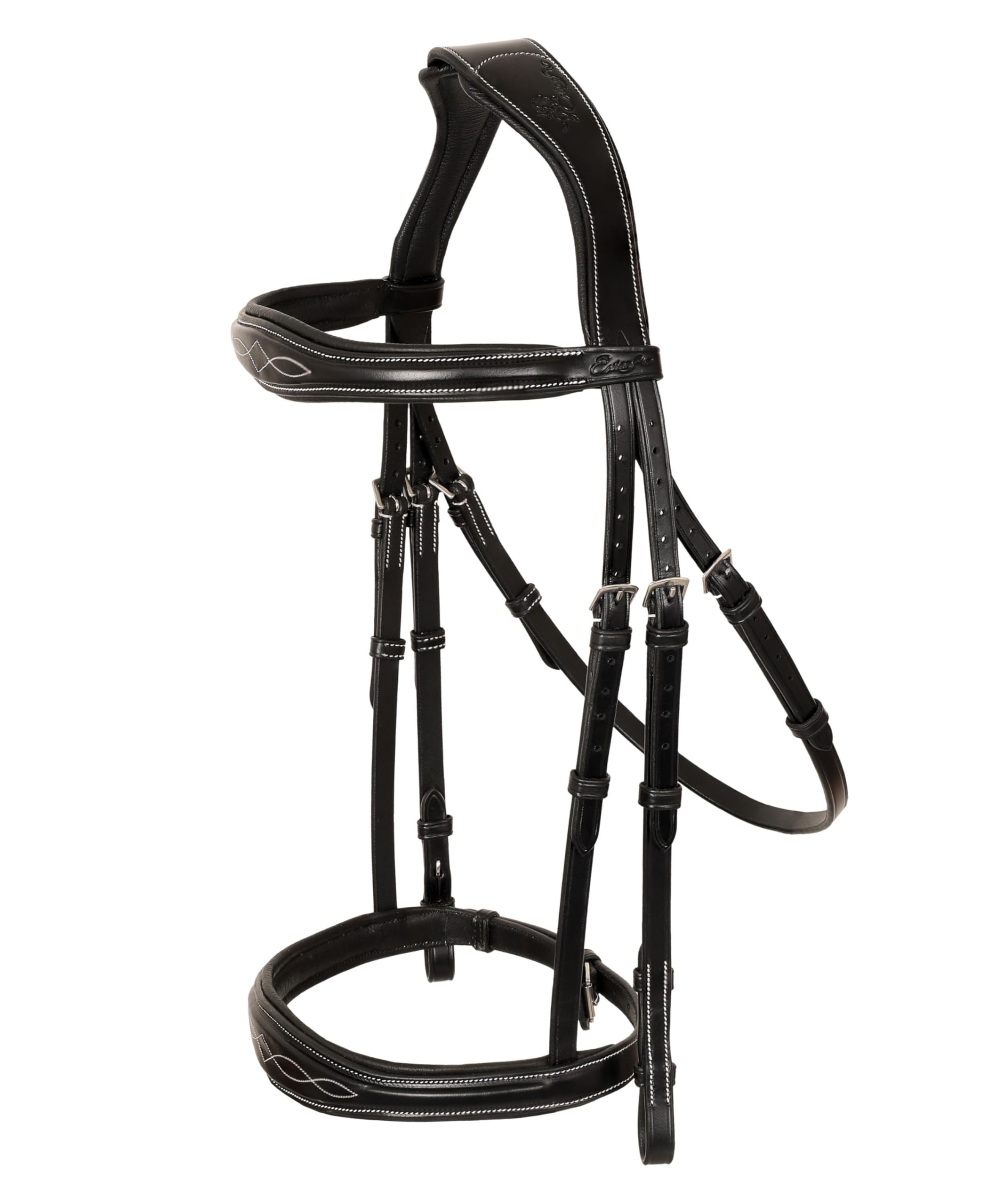 Exion Hunter Anatomic English Bridle – Padded Fancy Stitched Leather Bridle with Rubber Reins – Ergonomic Poll Relief Crownpiece for Show Jumping & Eventing – Stainless Steel – Havana Brown