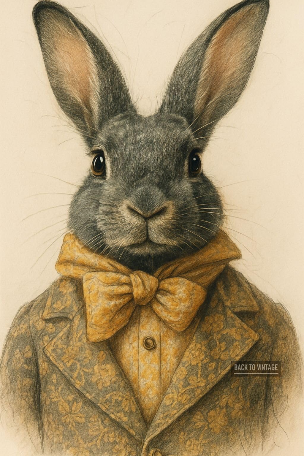 Whimsical Gray Rabbit Dressed In Formal Attire - A4 Poster Animal Portrait Art Print Anthropomorphic Wall Art Featuring Pet in Human Outfit Perfect for Home Decor Office or Gallery Display