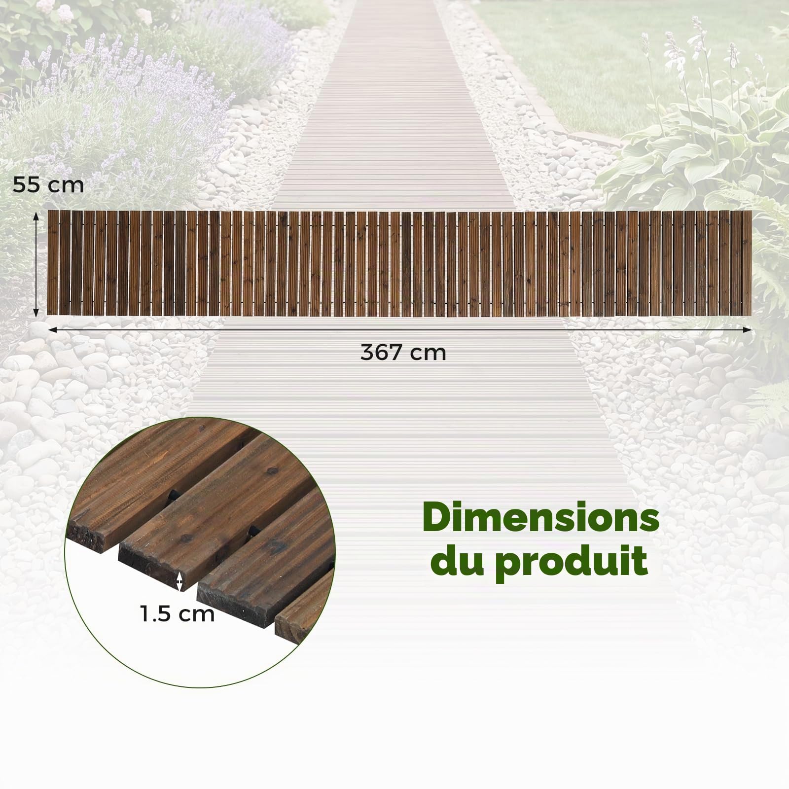 COSTWAY Allée de Jardin en Bois de 367 cm avec Fil d'acier (Marron)