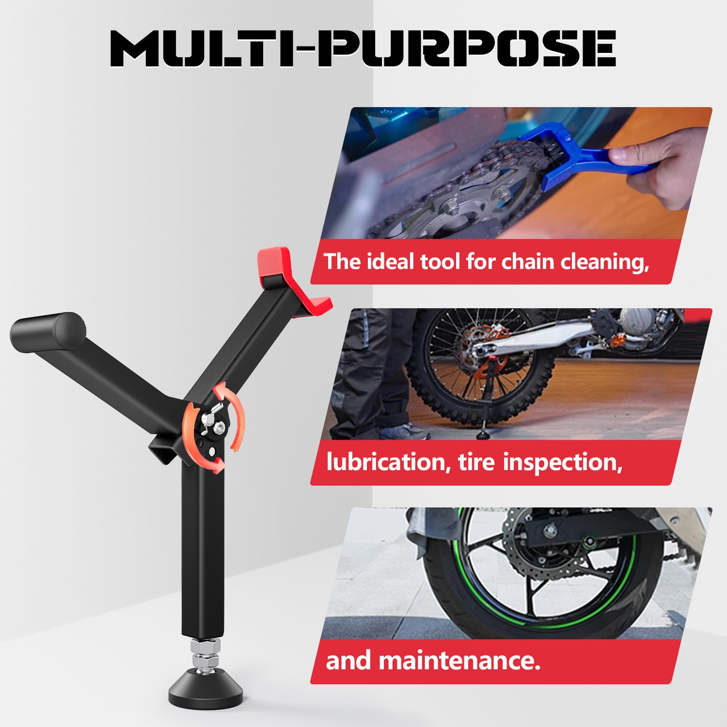 Bequille Moto,Support Levage Roue Moto,Portable Bequille Atelier Moto Accessoires Moto Support Nettoyage Roue Moto Universelle pour Motos Tout-Terrain et Double Sport-Rouge