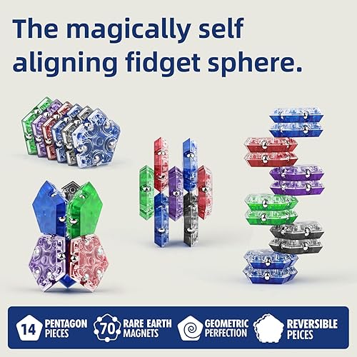 Miniatura 3 de Juego de 14 piezas magnéticas de esfera para la ansiedad, pentágonos, bloques de construcción, juguetes magnéticos para alivio del estrés, juguetes