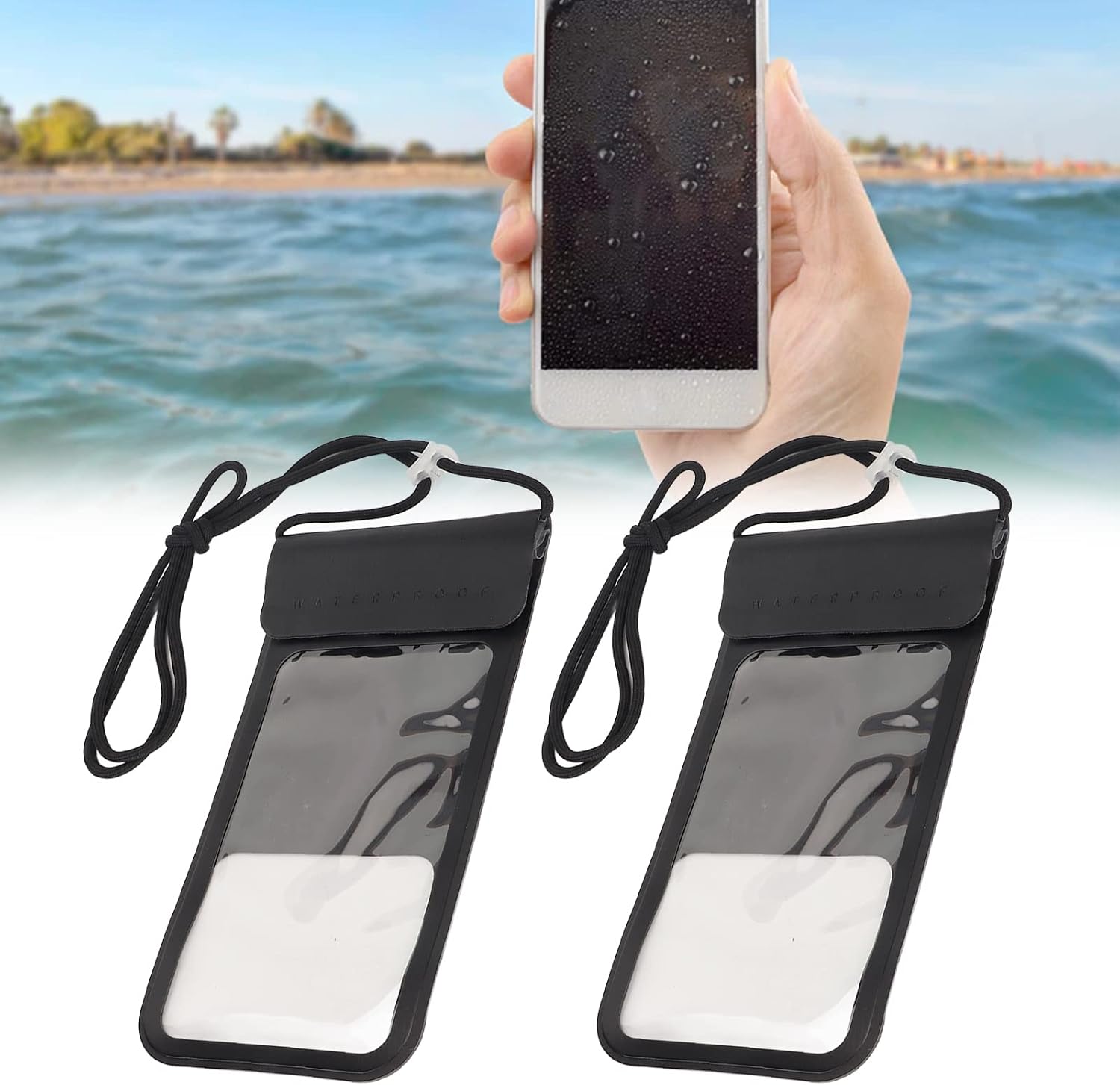 2 Pack Water Shedding Phone Pouches Cases, Large, Touchscreen, Transparent, Water Proof Cell Phone Dry Bag for Swimming and Diving Within 6.4 Inches