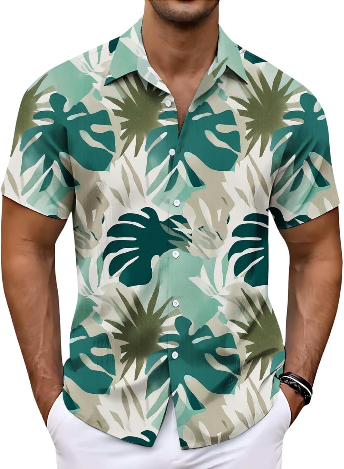 Beach Plant Theme Mens Shirts Casual Short Sleeve Button Down Shirt Beach Summer Vacation Holiday Wedding Tops