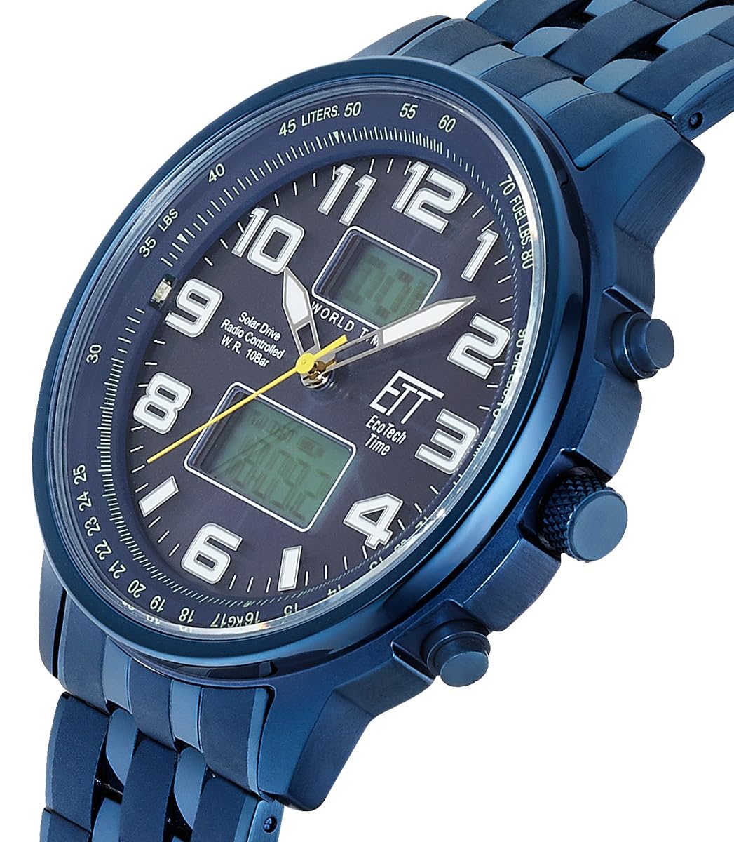 ETT Eco Tech Time Funk Solar Herren Uhr Analog mit Edelstahl Armband EGS-11735-32M