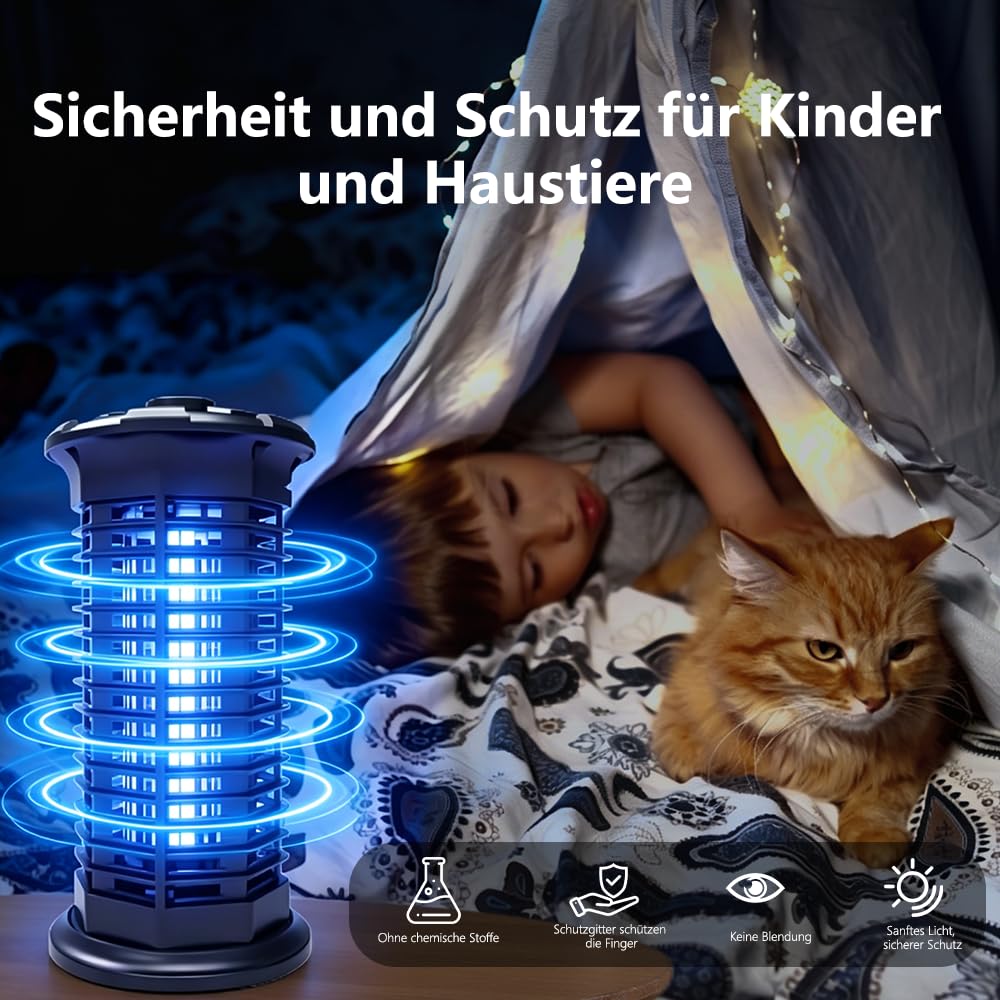 Insektenvernichter Elektrisch, 360° Mückenvernichter Lampe, 3 m Netzkabel UV Mückenlampe Hochspannung insektenfänger, Fliegenfalle elektrisch mückenfalle für Innen Auße, Anti Mücken, Fliegen, Motten