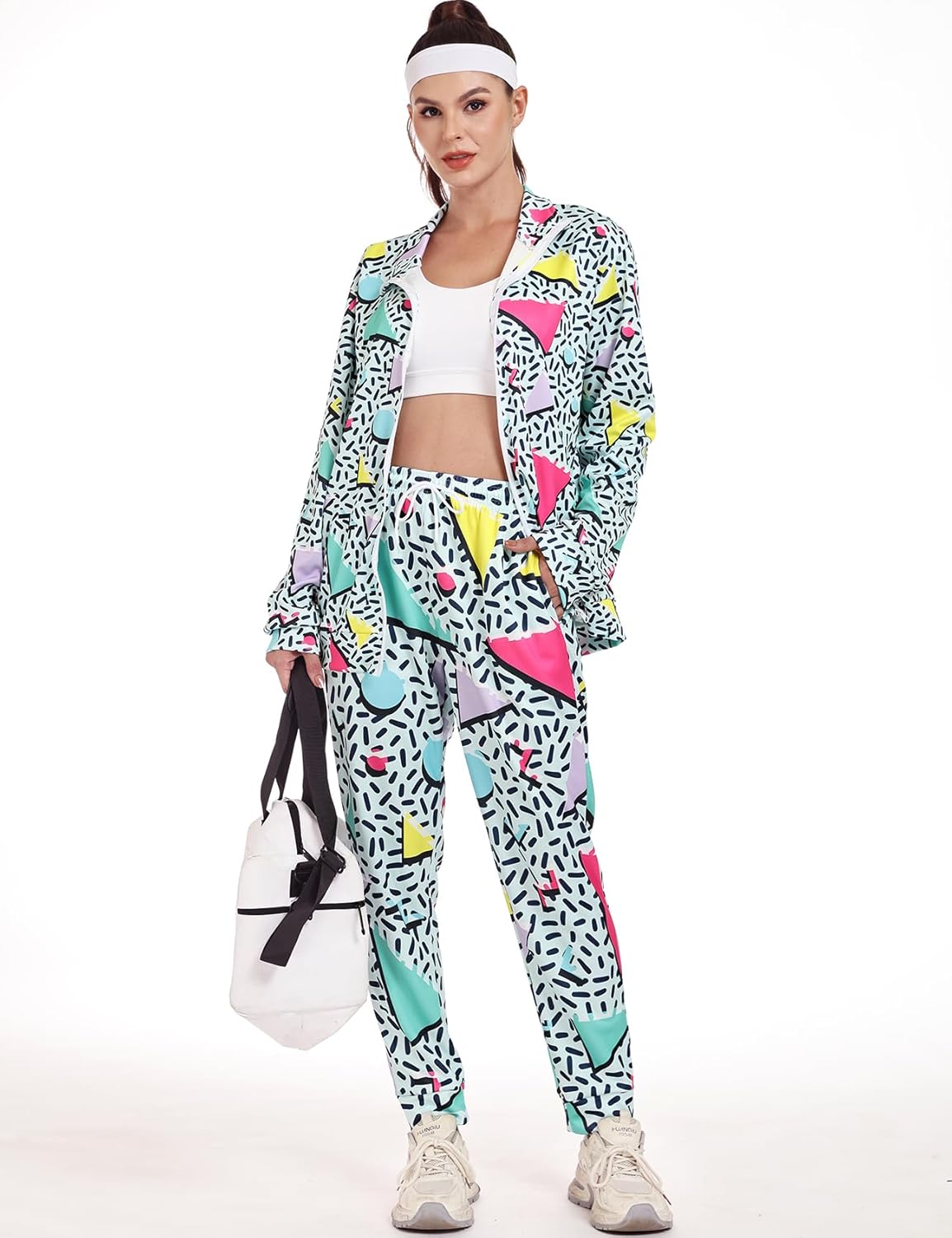 Arssm Retro 80s 90s Outfit Sets for Women Color Block 2 Piece Tracksuit Windbreaker Jacket Set