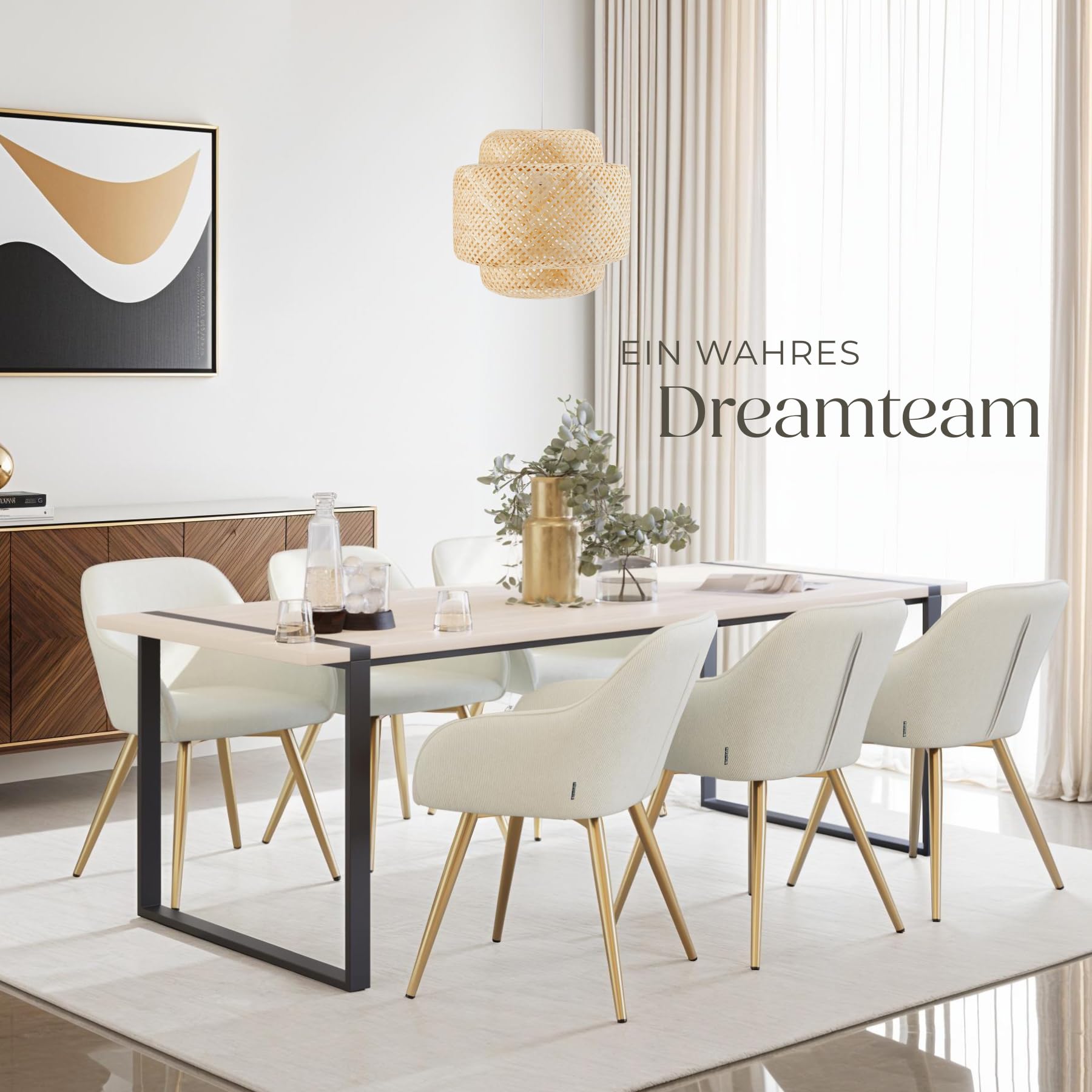 tectake® Esszimmerstuhl, Sessel bequem mit Armlehne, Polsterstuhl, Cord Cocktailsessel, Loungesessel für Wohnzimmer, Esszimmer, Moderne Küchenstühle, Bürostuhl - Creme/Gold