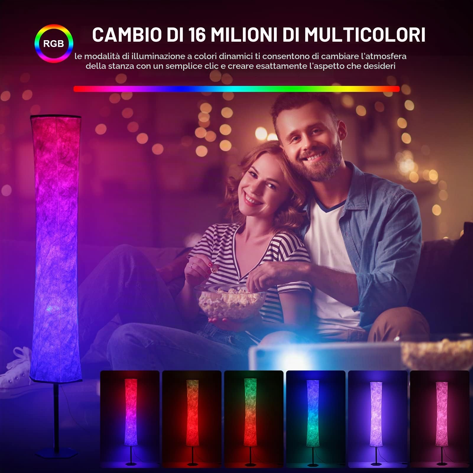 Neoglint Lampada da Terra LED Dimmerabile,11W RGB Lampada Terra con Controllo App Telefono,32 Modalità Multicolori,Sincronizzazione Musica,Velocità Luminosità Regolabile, Soggiorno Camera da Letto