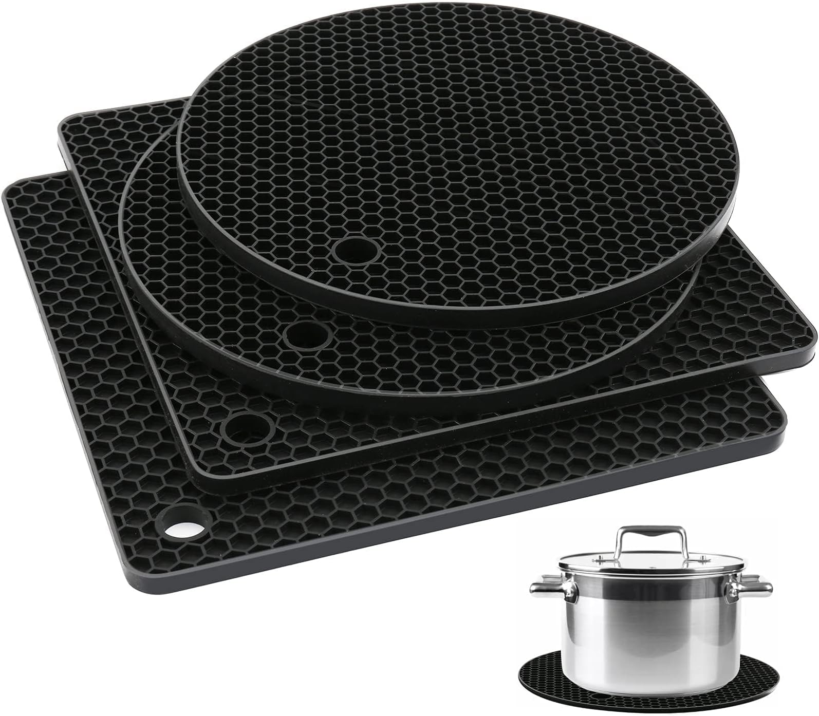 Extra Large, Extra Thick Silicone Trivet Mat Set for Hot