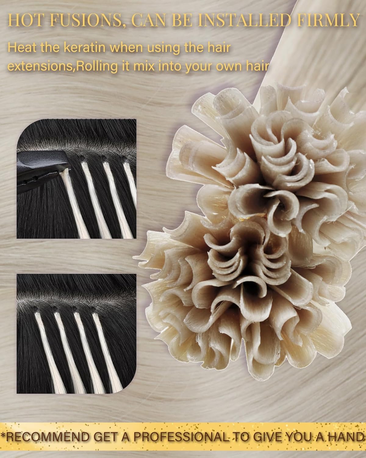 Hetto Bonding Extensions Echthaar Platinblond 50 Stück 1g/Stück – Sicherer Halt, Präzise Strähnen, Zum Erhitzen, Für Trendbewusste Frauen, Perfekt für Alltag, Für kurze Haare 35cm #60 - 3