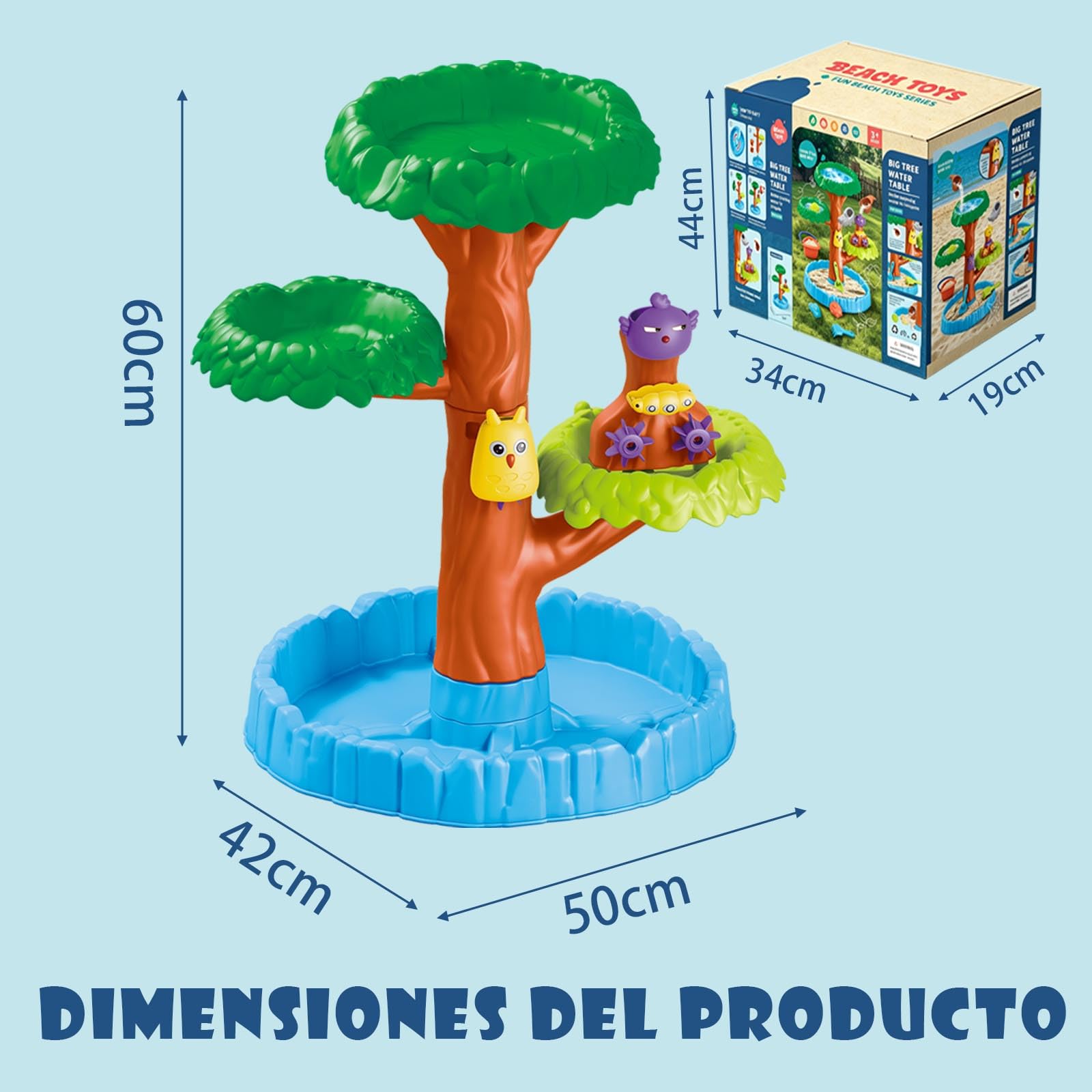 Mesa Arena y Agua Diseño de Árbol de 4 Niveles, Mesa de Agua para Niños, Water Table, Juegos de Agua para Exterior, Juguetes Playa, Regalo Niño 3-8 Años