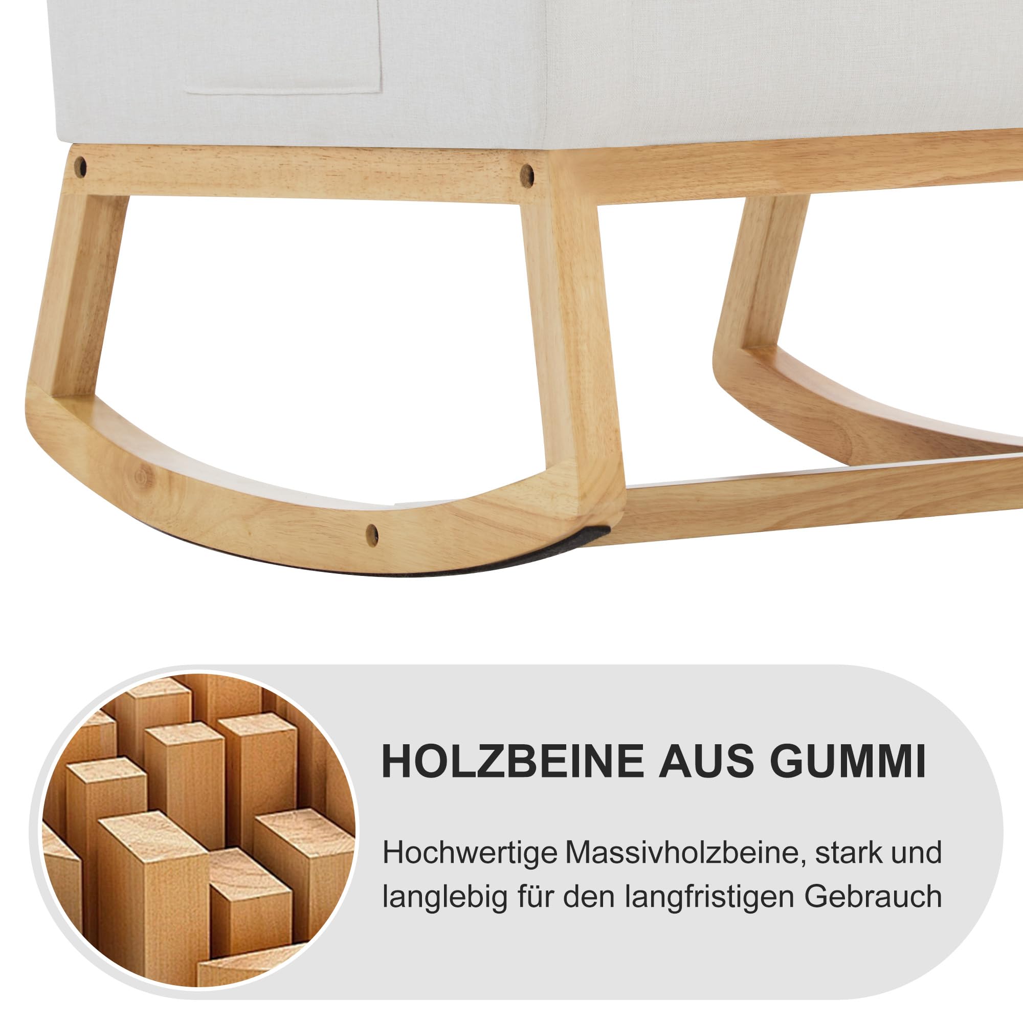 XH. Easy Go Schaukelstuhl fürs Kinderzimmer Schaukelsessel Stillsessel mit Hoher Rückenlehne, Stillstuhl Leinen Schaukelstühle Rocking Chair für Wohnzimmer und Schlafzimmer,Bis 150 kg, Elfenbein