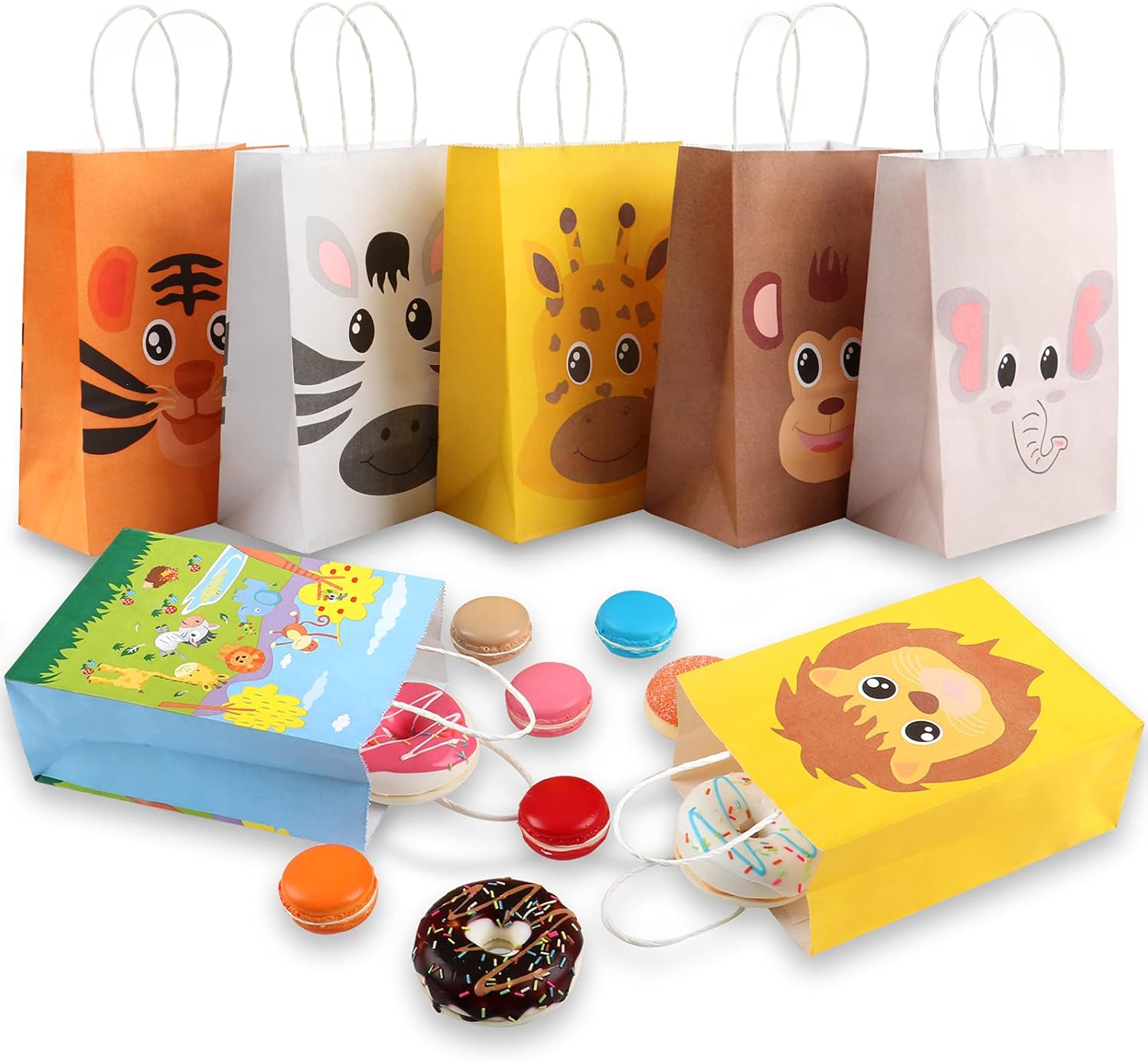 Yocharm 14 Pack Safari Party Favor Bags for Kids Animal Paper Bags with Handles Goodie Candy Treat Bags Kraft Paper Gift Bags for Birthday Halloween Christmas Jungle Theme Party Bags - Image 4