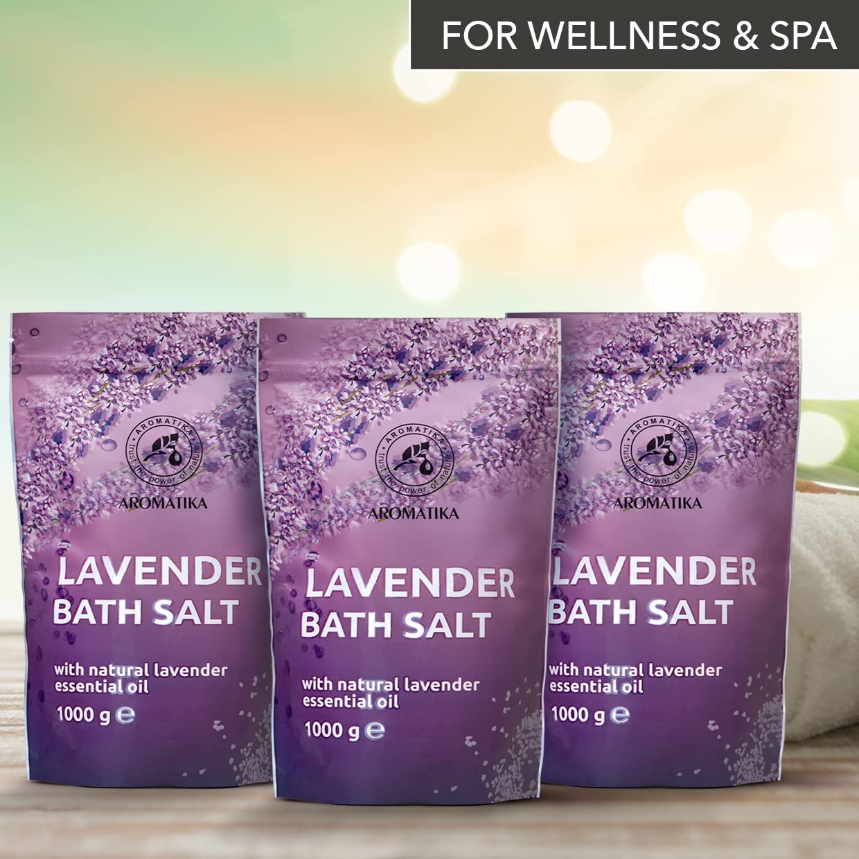 Sel de Bain Lavande 3x1000g - Sel de Mer avec Huile de Lavande Essentielle Naturel - Bon Sommeil - Soulagement du Stress - Beauté - Bain - Soin du Corps - Aromathérapie