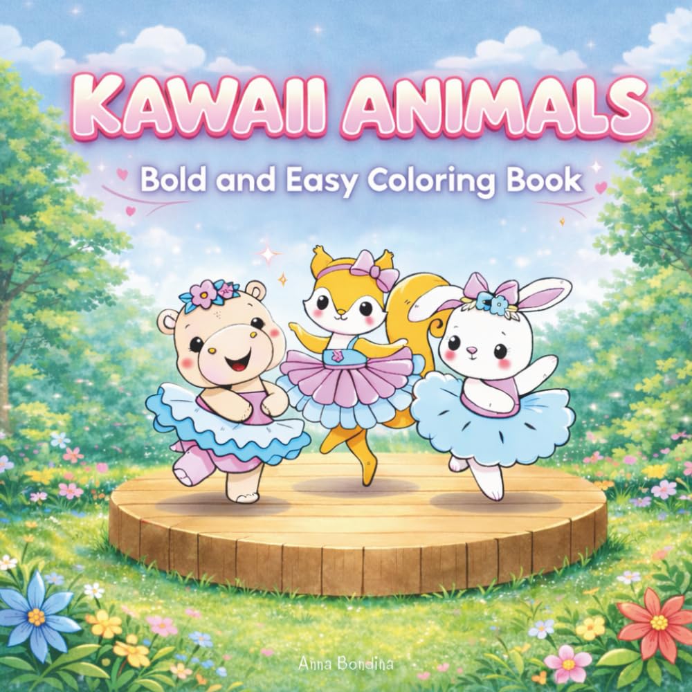 Kawaii Animals: Bold and Easy Coloring Book for All Ages