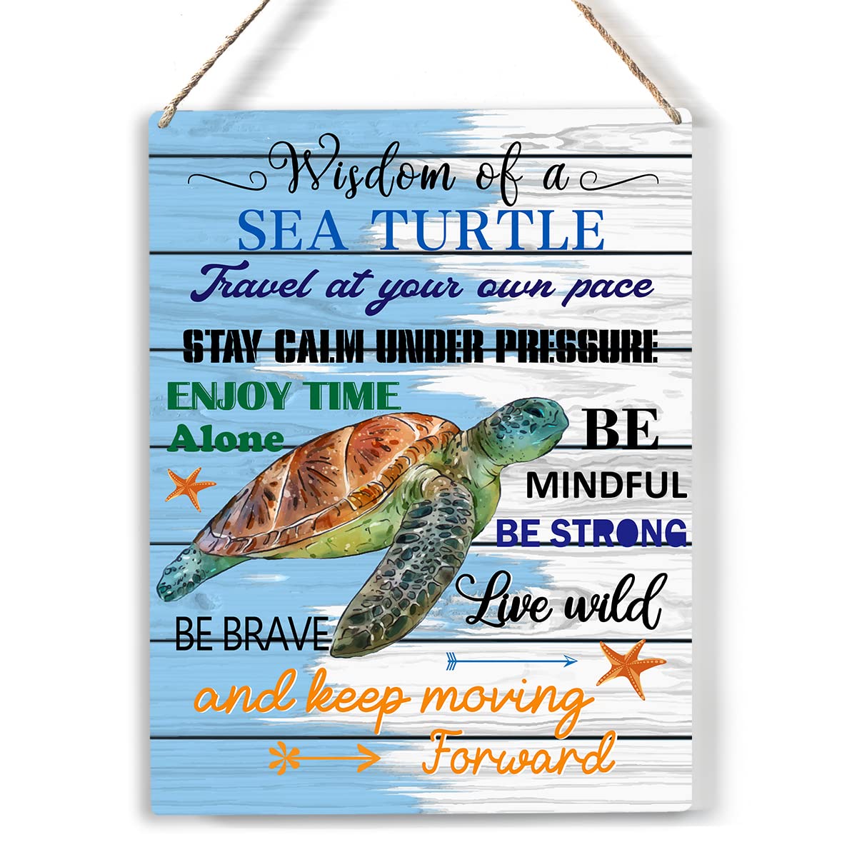 Inspirational Sea Turtle Decor, Beach Theme Bathroom Bedroom Decor Accessories, Sea Turtle Gifts for Turtle Ocean Lovers Women, Turtle Office Supplies Decoration Wood Hanging Sign 8x10 Inch