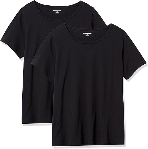 Tienda Essentials Camiseta de manga corta 100% algodón con cuello redondo para mujer (disponible en tallas grandes), paquete de 2