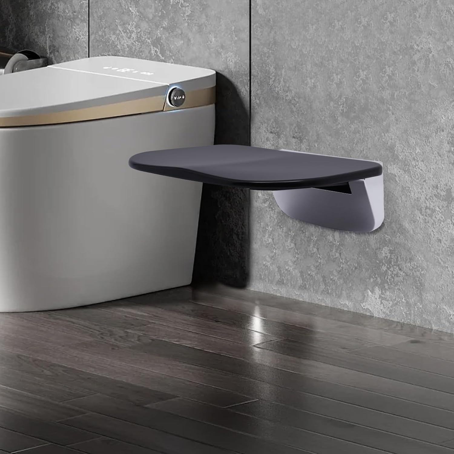 YIYIBYUS Folding Shower Seat Wall Mounted Easy Clean Foldable Shower Chair 400 LB Capacity Fold Up Shower Stool for Adults Elderly Disabled Black