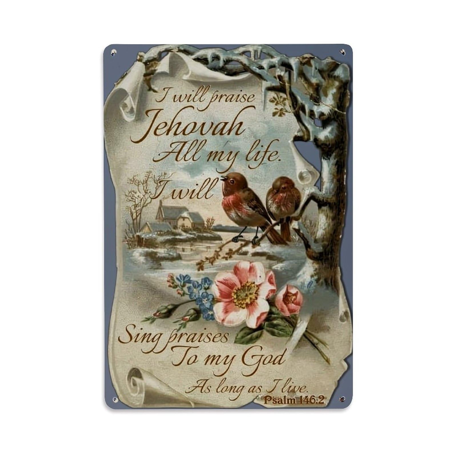 Jdfenggu Vintage Religious Verse With Birds And Flowers Retro Metal Tin Sign, Metal Poster For Bar, Home, Man Cave, Kitchen, Laundry Room Art Decor 8X12 Inch