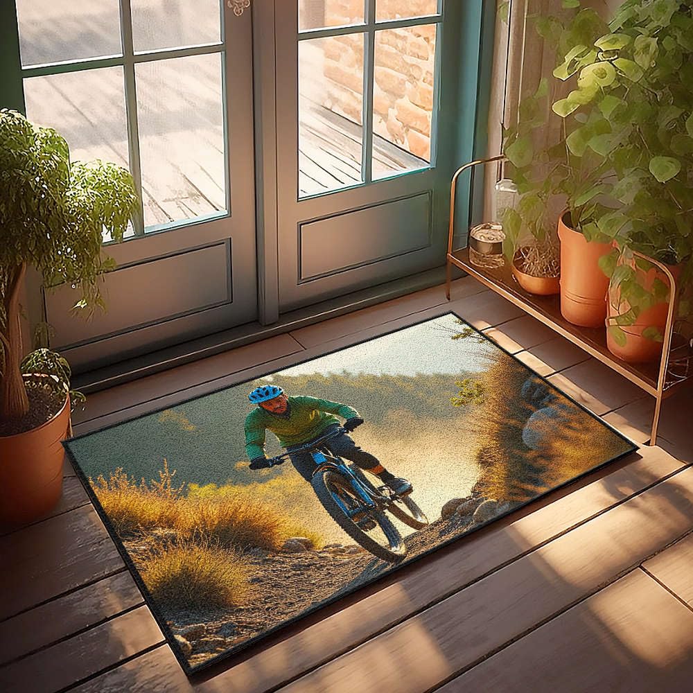 Paillasson VTT coucher de soleil tapis entrée extérieur abrité 65x90