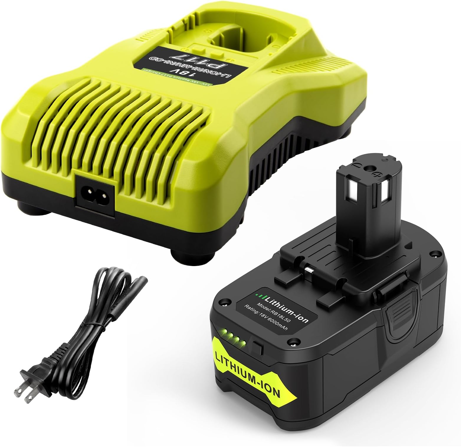 TREE.NB 6.0Ah Replacement for Ryobi 18V Battery and Charger Combo Compatible with Ryobi 18V One+ Battery RB18L25 RB18L50 P108 P107 P104 P780(1Battery+1Charger)