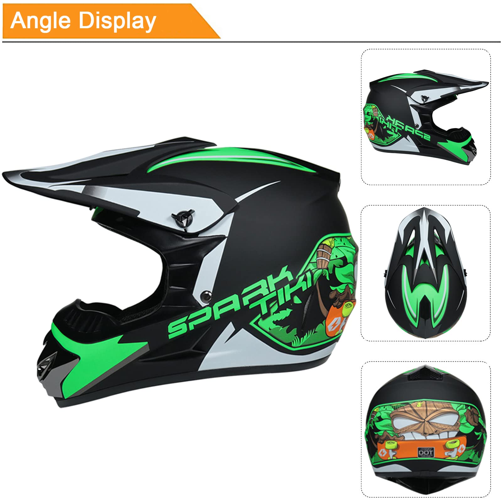 Casque Moto Cross Homme Set, Casque Motocross Intégral, Casque Moto Enfant avec avec Gants Lunettes Masques Filet de Casque, Casque Downhill pour BMX MTB Dirt Bike Quad Enduro ATV - ECE Homologué