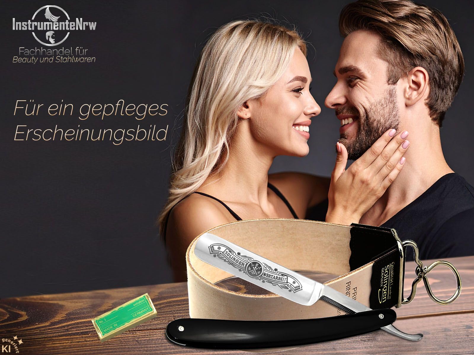 Solinger Rasiermesser Set mit Abziehleder und Solingen Paste | Made in Germany - Premium Rasier-Set für Herren zur perfekten Bartpflege von InstrumenteNrw mit Firmensitz in Deutschland