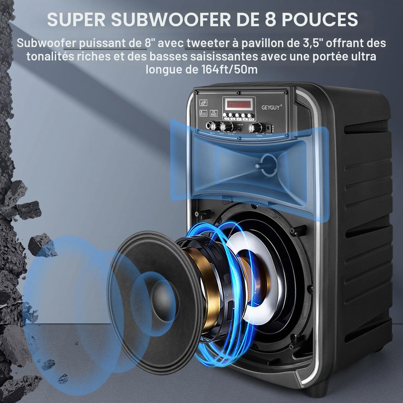 Enceinte Bluetooth Portable, Enceinte Sono Karaoké avec Microphone, Télécommande et Batterie Rechargeable Intégrée, MP3/USB/SD, Voyants Lumineux Indicateur de Batterie LED