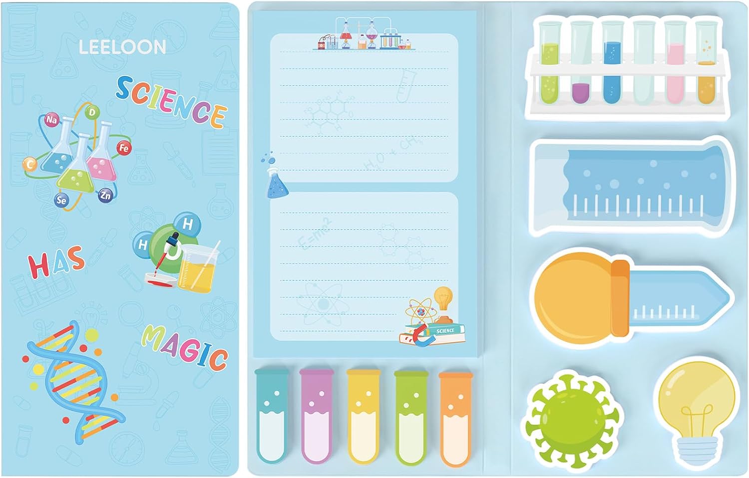Science Sticky Notes Set, 360 Sheets Cute Cartoon Science Self-Stick Notes Pads Laboratory Themed Memo Pads Chemistry Page Markers for Home Office Supplies