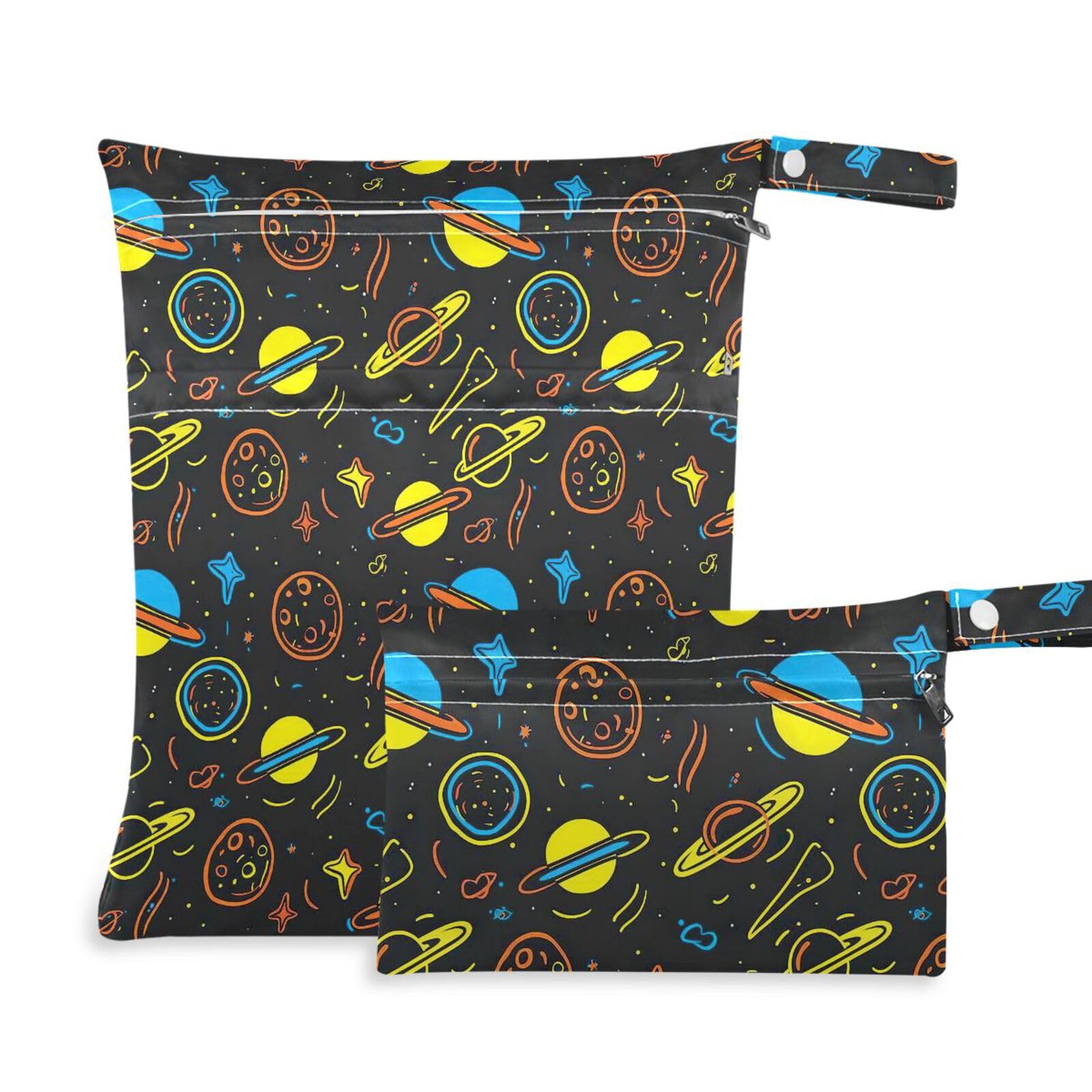 Coikll Wet Dry Bags for Cloth Diaper 2 Pack Waterproof Yoga Gym Bag for Swimsuit Wet Clothes Baby Items-?Universe and Planets?