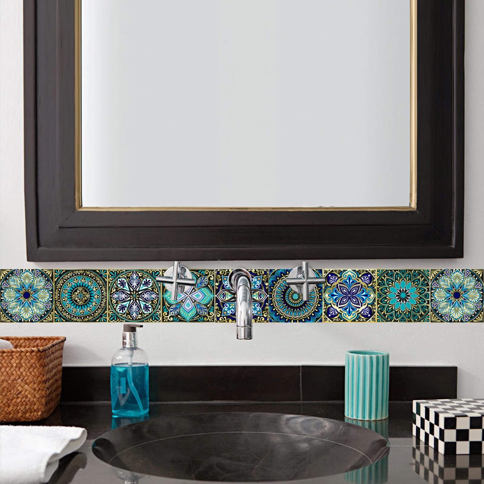 Naklejki imitujące płytki mozaikowe, Peel And Stick PVC Tile Stickers Kitchen Bathroom Green Pattern 10-20cm 10-30PCS(15cm x 15cm*30PCS)