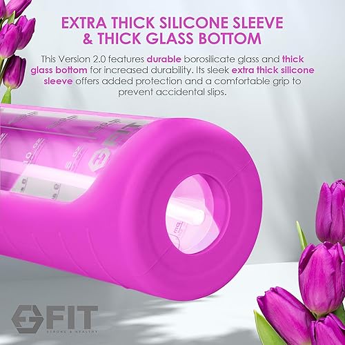 Miniatura 4 de FIT Strong & Healthy 32 oz Glass Water Bottle with Straw Lid - Wide Mouth Borosilicate Glass Water Bottles with Time Marker, Silicone Sleeve & Extra