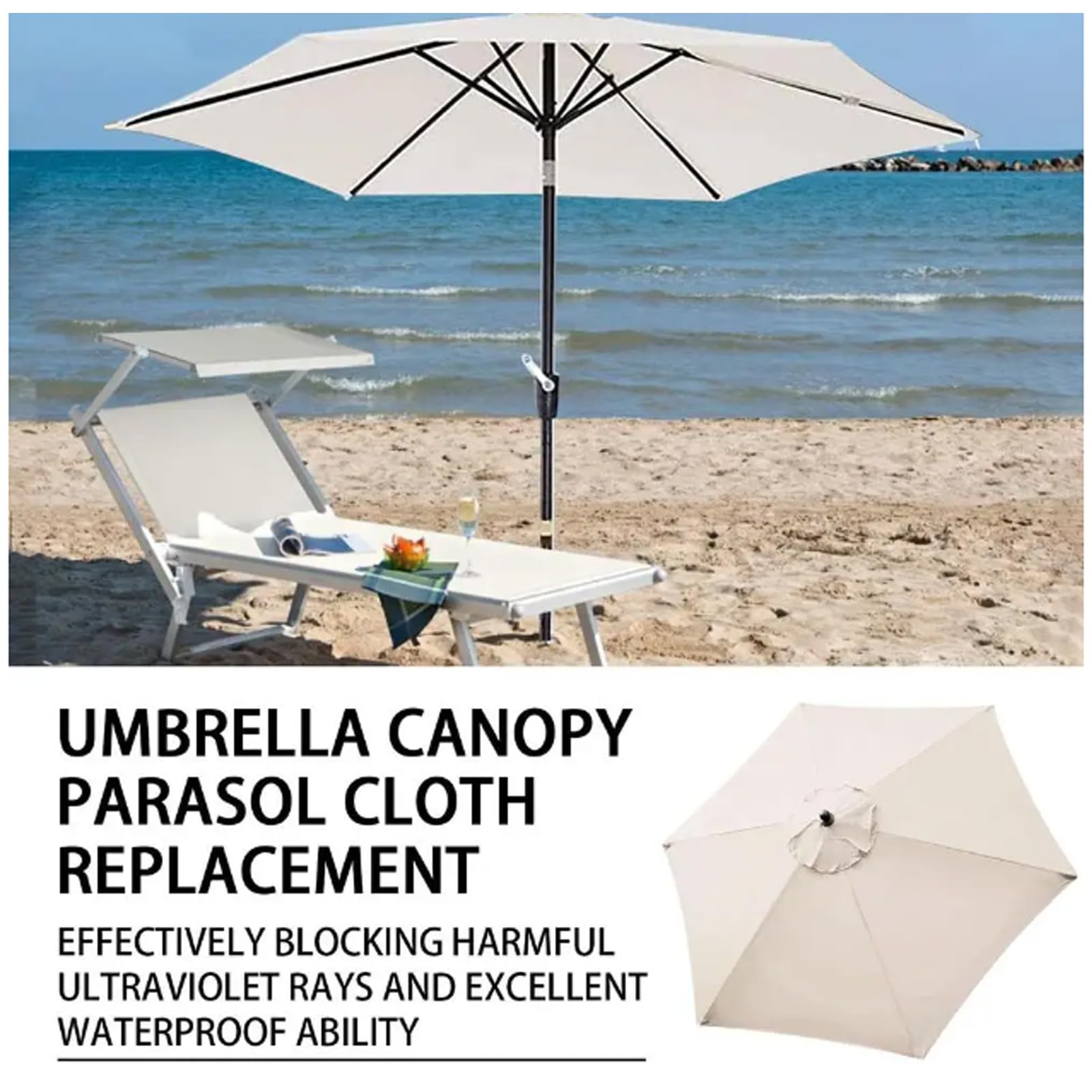 Toile De Remplacement Parasol Rectangulaire 3x2 M - 6 Baleines - Polyester UPF30+ Imperméable - Plusieurs Couleurs