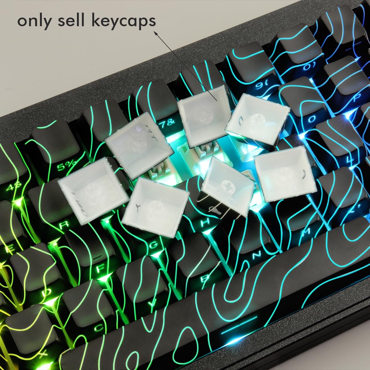 JakeTsai Copritasti PBT, 128 tasti incisi laterali trasparenti Keycap Set Cherry Profile Backlit Keycaps per Cherry MX Switch ASIN/ISO Layout Tastiera meccanica