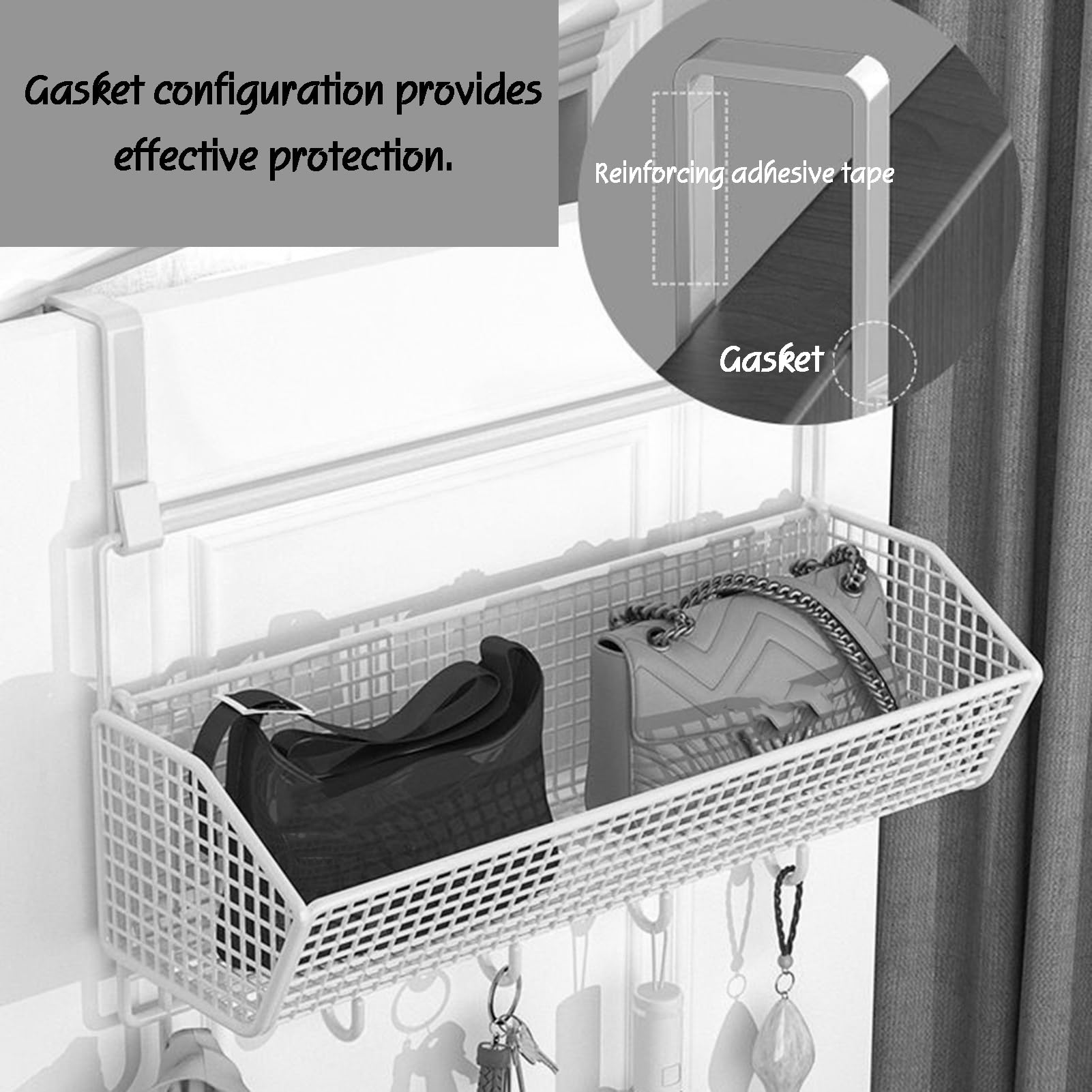 Organizzatore da Appendere alla Porta con 1-3 cestini e 4 Ganci, Ripiani in Metallo, Soluzione per riporre Oggetti Dietro la Porta del Bagno e della Camera da Letto (36x12x19,2+20,5 cm)