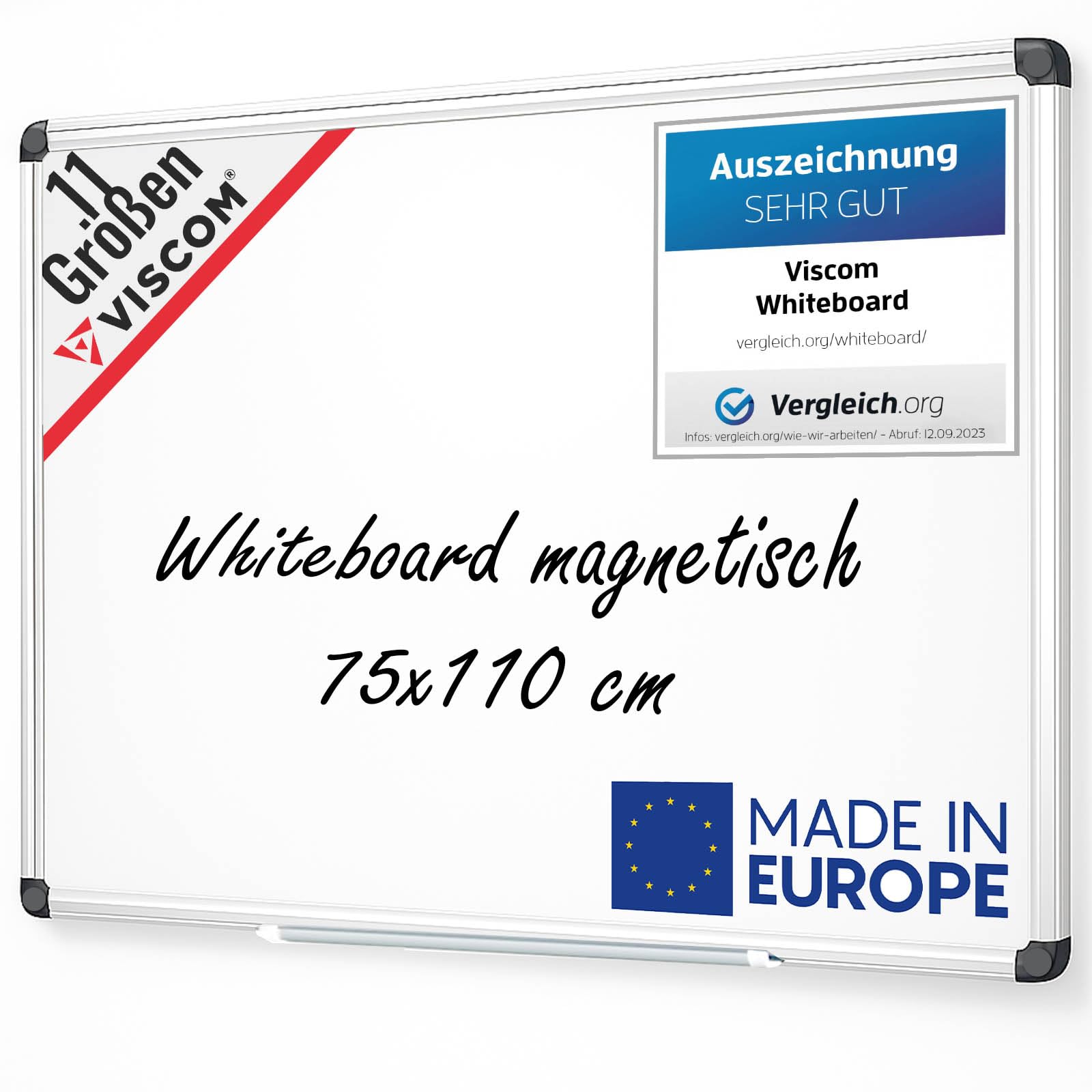 VISCOM Whiteboard magnetisch 75 x 110 cm Magnettafel Alurahmen beschreibbar abwischbar kratzfest
