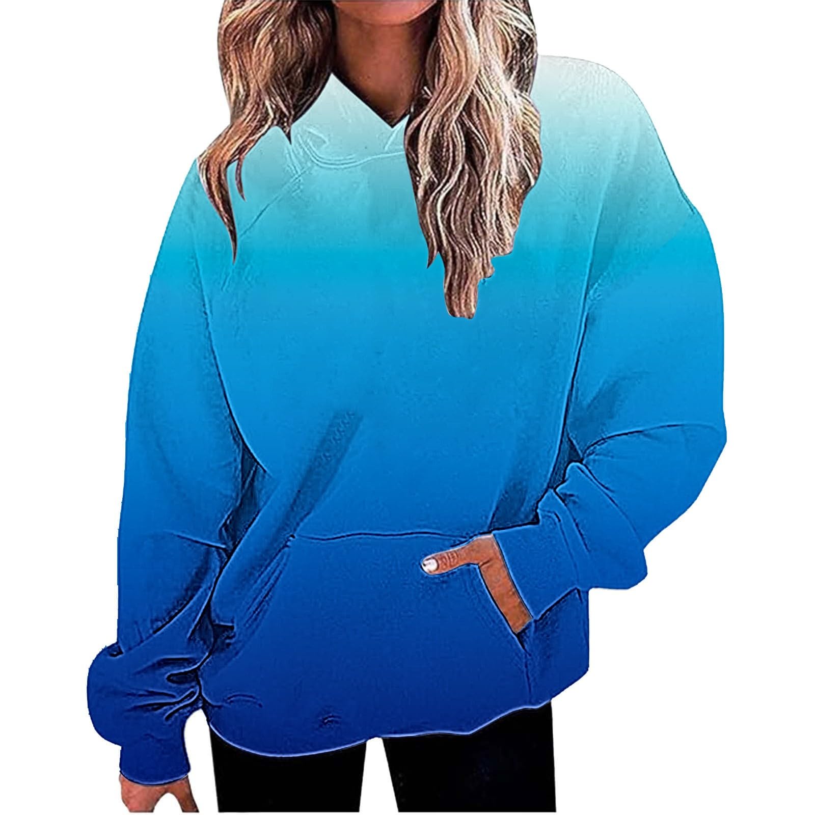 Women Oversized Hoodie Shirts Dressy Casual Long Sleeve Gradient Color Hooded Pullover Tops Loose Preppy Clothes