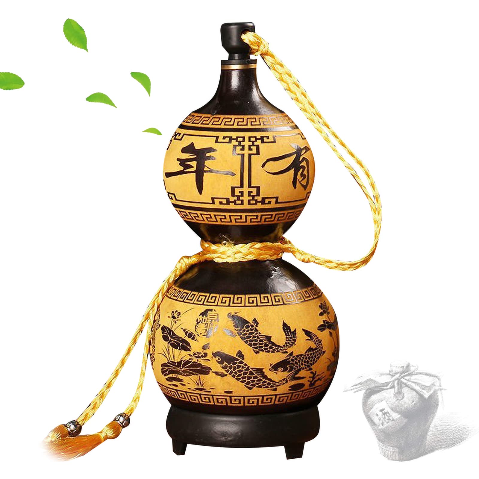 PBIOD Hip Flask,Gourd Jug, Gourd Ornaments Sake Jug Potable Portable Carved Wooden Outdoor Movable Handicraft Antique Decorative,1500ml