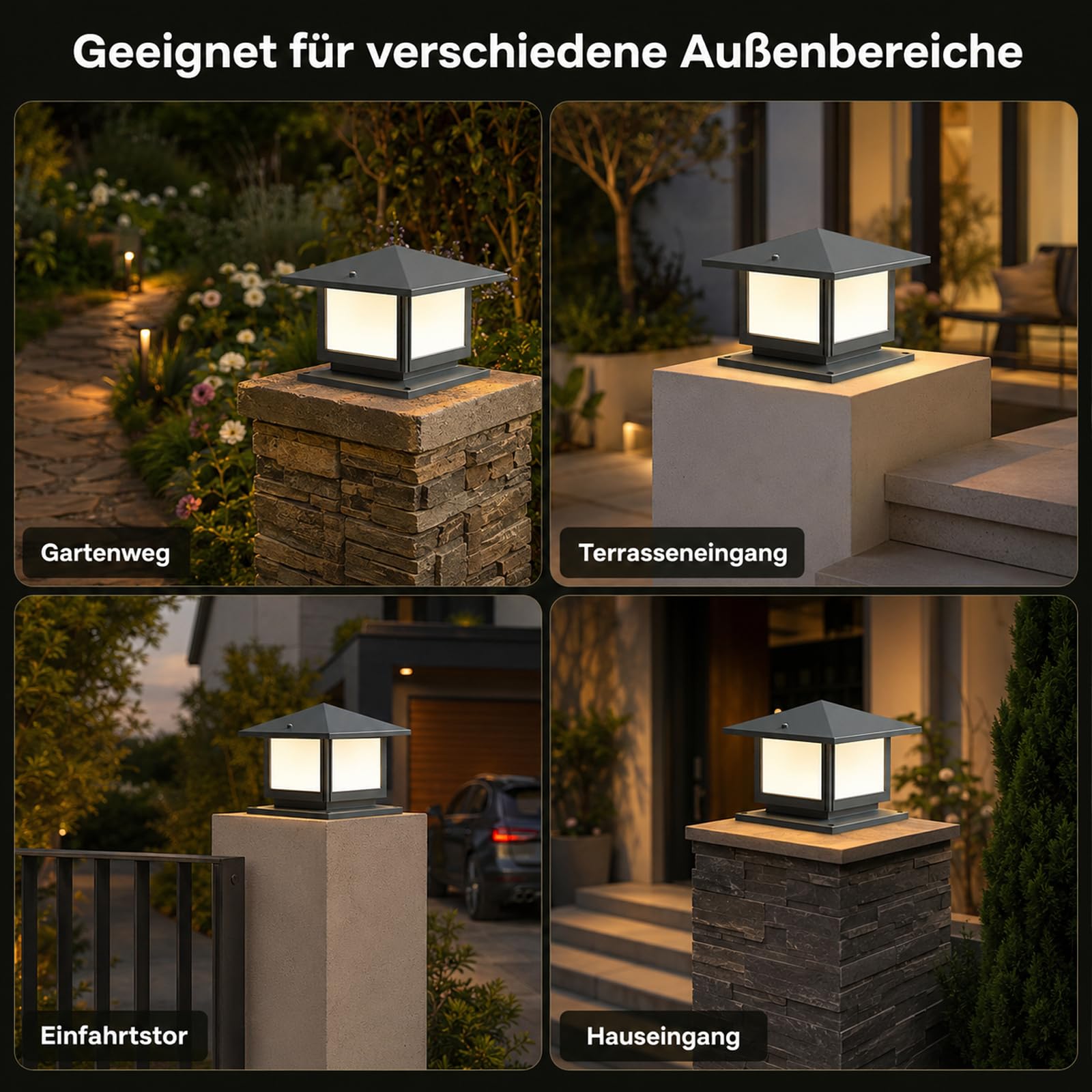 Sockelleuchte Außen 12W, 3 Lichtfarben, IP45, Grau | LED Gartenlampe mit Strom, Aluminium und Acryl, 25 × 25 cm Grundfläche, E27 Wegeleuchten außen für Terrasse und Einfahrt