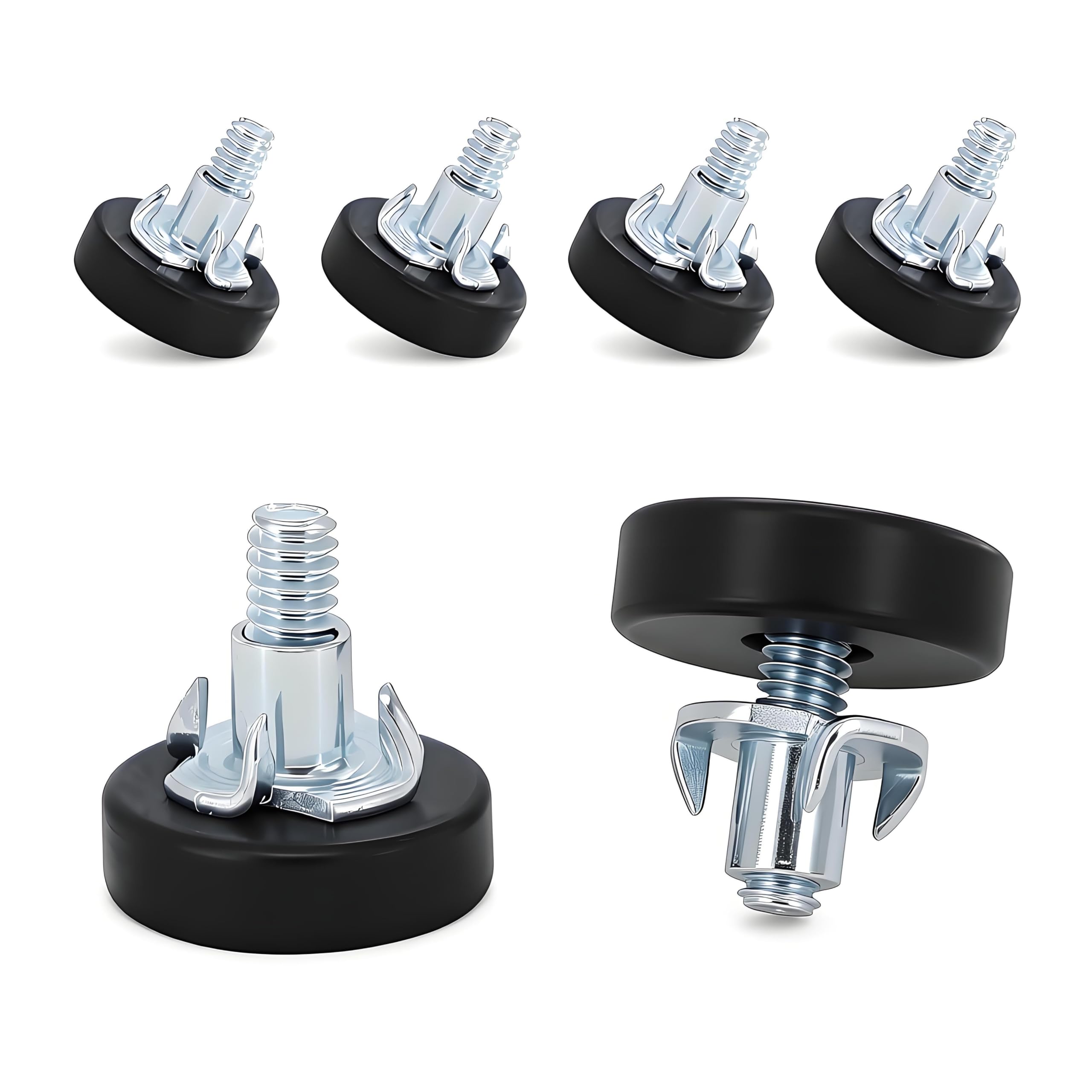FuncHardwa 6 Pack Adjustable Furniture Feet Screw in, 1/4" Thread Black Adjustable Table Legs with T-Nuts, Galvanized Carbon Steel Adjustable Feet for Furniture, Office (6)
